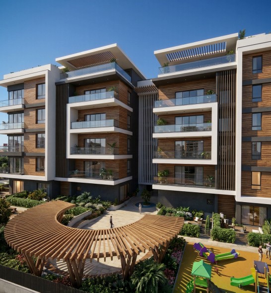 Rawa Residence courtyard with playground and pergola